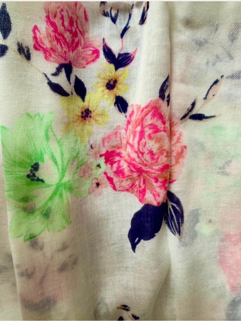 Floral Print Women's Scarf - Navy Trim
